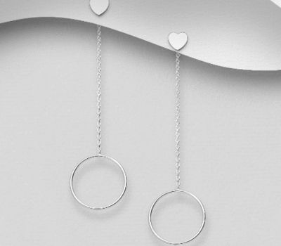 925 Sterling Silver Circle & Heart Push-Back Earrings