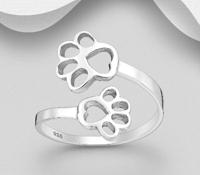 925 Sterling Silver Adjustable Paw Ring