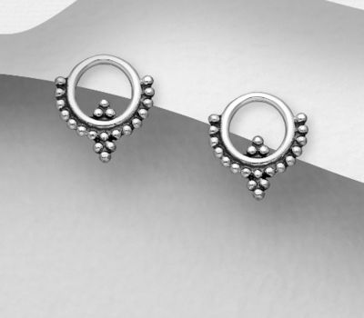 925 Sterling Silver Oxidized Circle Push-Back Earrings