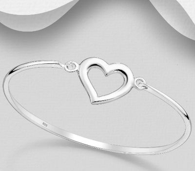 925 Sterling Silver Heart Bangle