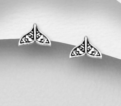 925 Sterling Silver Oxidized Whale Tail Push-Back Earrings