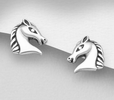 925 Sterling Silver Oxidized Horse Head Earrings