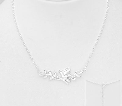 925 Sterling Silver Bird and Leaf Necklace