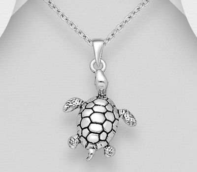 925 Sterling Silver Oxidized Turtle Pendant