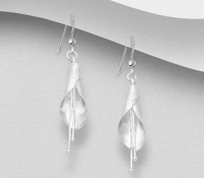 925 Sterling Silver Matt Flower Hook Earrings