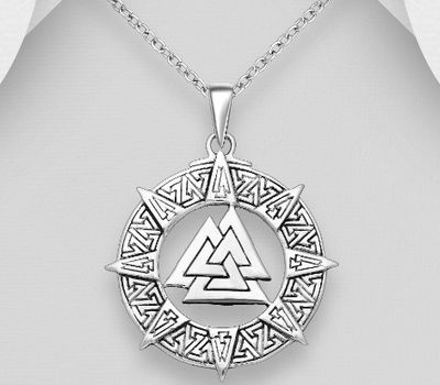 925 Sterling Silver Oxidized Valknut Pendant