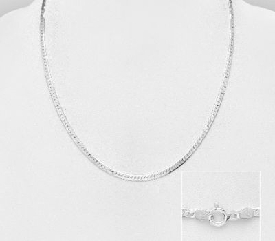 ITALIAN DELIGHT - 925 Sterling Silver Flat Snake Necklace, 2.6 mm Wide, Made in Italy.