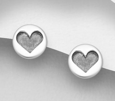 925 Sterling Silver Oxidized Heart Push-Back Earrings