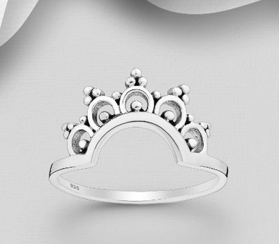 925 Sterling Silver Oxidized Crown Ring