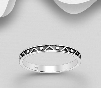 925 Sterling Silver Oxidized Ring, Featuring Triangle and Circle, 2.5 mm Wide.