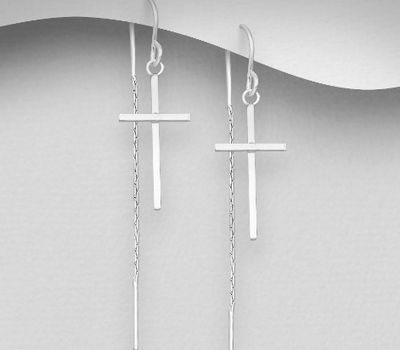 925 Sterling Silver Cross Hook Earrings