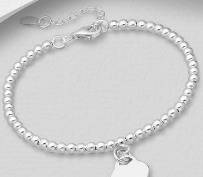 925 Sterling Silver Bracelet with Engravable Heart Charm