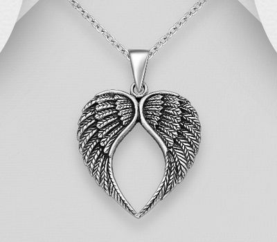 925 Sterling Silver Oxidized Wings Pendant