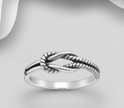 925 Sterling Silver Half Oxidized Rope Knot Ring