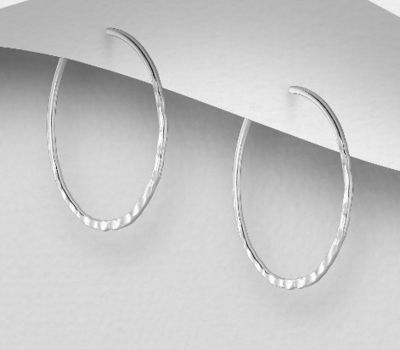 925 Sterling Silver Hammered Hoop Earrings