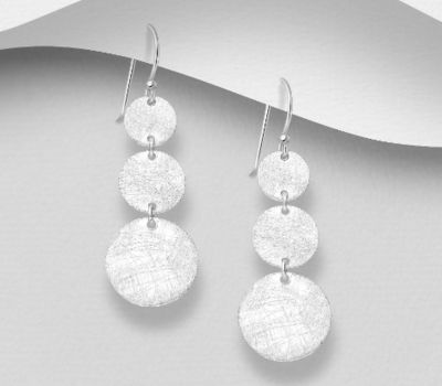 925 Sterling Silver Matt Circle Links Hook Earrings