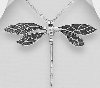 925 Sterling Silver Oxidized Dragonfly Pendant