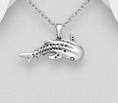 925 Sterling Silver Oxidized Fish Pendant