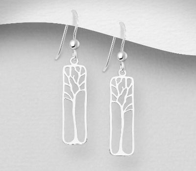 925 Sterling Silver Rectangle Tree Hook Earrings