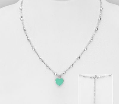 925 Sterling Silver Heart Necklace Featuring Ball Design, Decorated with Colored Enamel