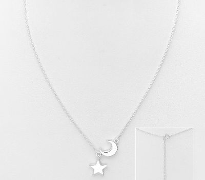 925 Sterling Silver Moon and Star Necklace