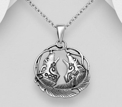 925 Sterling Silver Oxidized Fox Pendant