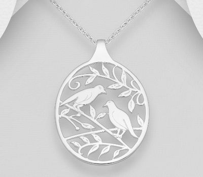 925 Sterling Silver Bird and Leaf Pendant