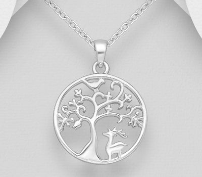 925 Sterling Silver Bird and Deer and Tree Of Life Pendant