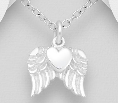 925 Sterling Silver Angel Wings and Heart Charm Pendant