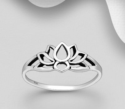 925 Sterling Silver Oxidized Lotus Ring