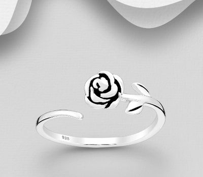 925 Sterling Silver Adjustable Rose Ring, Decorated with Colored Enamel