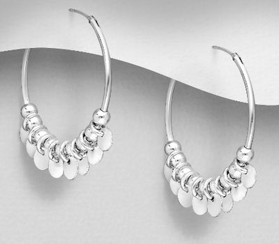 925 Sterling Silver Hoop Earrings Circle Charms