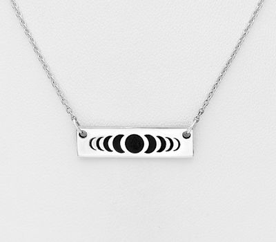 925 Sterling Silver Oxidized Bar and Lunar Phases Necklace