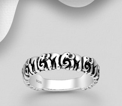 925 Sterling Silver Elephants Ring