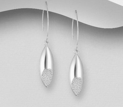 925 Sterling Silver Hook Earrings Featuring Marquise Shape