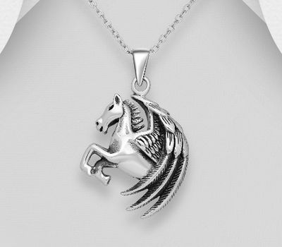 925 Sterling Silver Oxidized Pegasus Pendant