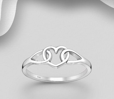 925 Sterling Silver Heart Links Ring