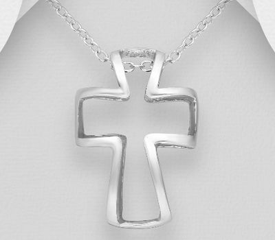 925 Sterling Silver Oxidized Cross Outline Pendant