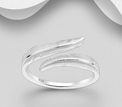 925 Sterling Silver Adjustable Feather Ring