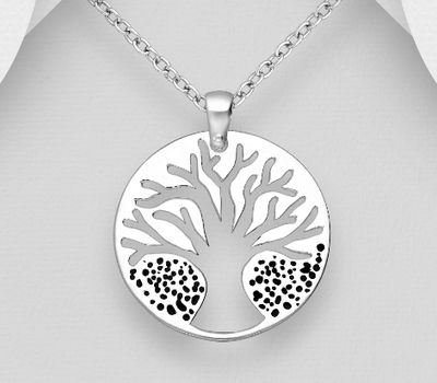 925 Sterling Silver Circle Tree Of Life Pendant, Decorated with Colored Enamel