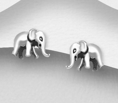 925 Sterling Silver Push-Back Elephant Earrings