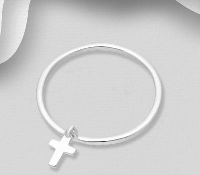 925 Sterling Silver Ring With Dangling Cross Charm