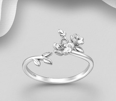 925 Sterling Silver Adjustable Flower Ring