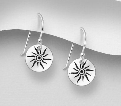 925 Sterling Silver Oxidized Sun Hook Earrings