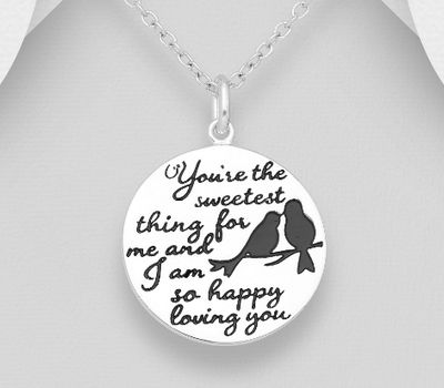 925 Sterling Silver Love Birds Pendant, Engraved with 