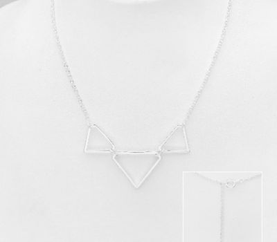 925 Sterling Silver Geometric Necklace Featuring Three Triangles