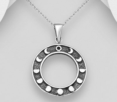 925 Sterling Silver Oxidized Lunar Phases Pendant