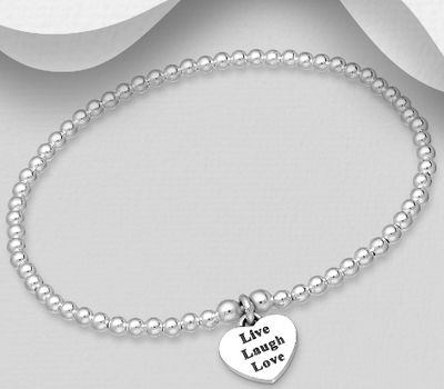 925 Sterling Silver Heart Bracelet, Engraved with 