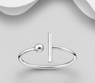 925 Sterling Silver Adjustable Ring Featuring Ball and Bar