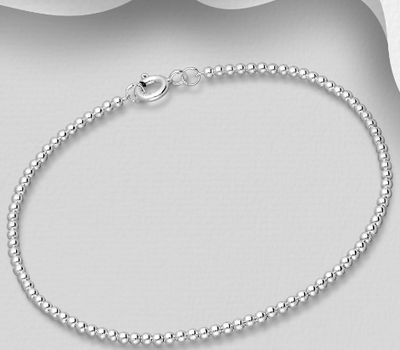 925 Sterling Silver Ball Bracelet, 2 mm Wide